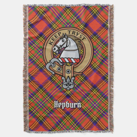 Clan Hepburn-Wappen über Tartan Decke (Vorderseite Vertikal)