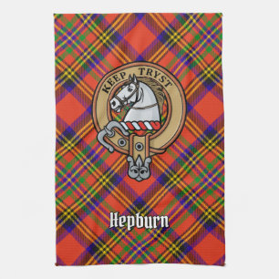 Clan Hepburn Wappen über Tartan Geschirrtuch