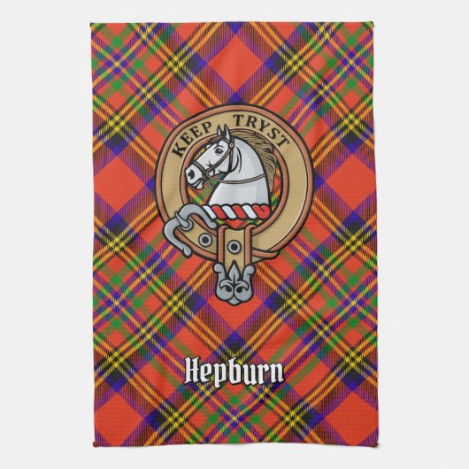 Clan Hepburn Wappen über Tartan Geschirrtuch (Vertikal)