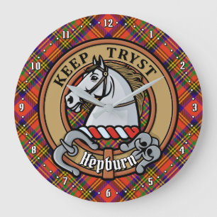 Clan Hepburn Wappen über Tartan Große Wanduhr