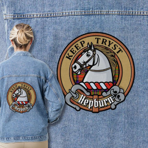 Clan Hepburn Wappen über Tartan Jeansjacke