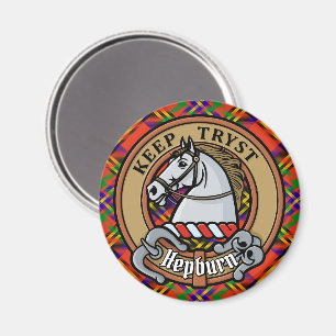 Clan Hepburn Wappen über Tartan Magnet