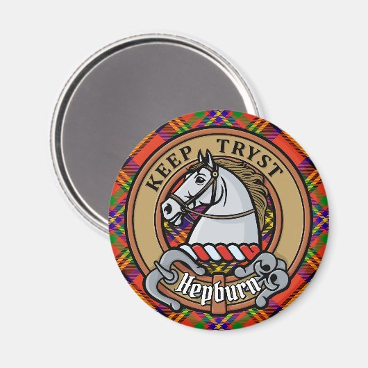 Clan Hepburn Wappen über Tartan Magnet (Vorderseite/Rückseite)