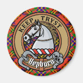Clan Hepburn Wappen über Tartan Magnet (Vorne)