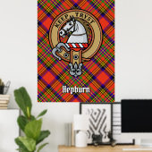 Clan Hepburn Wappen über Tartan Poster (Heimbüro)