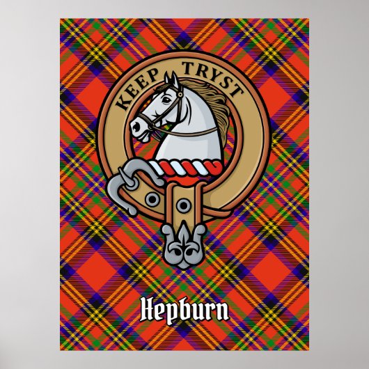 Clan Hepburn Wappen über Tartan Poster (Vorne)