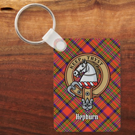 Clan Hepburn Wappen über Tartan Schlüsselanhänger (Vorderseite)