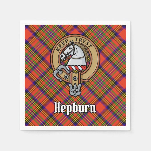 Clan Hepburn Wappen über Tartan Serviette (Vorderseite)