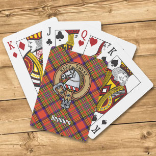 Clan Hepburn Wappen über Tartan Spielkarten