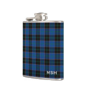Clan Hume Tartan Kariertes Monogramm Blau und Schw Flachmann (Links)
