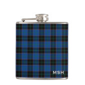 Clan Hume Tartan Kariertes Monogramm Blau und Schw Flachmann (Vorderseite)