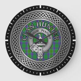 Clan Hunter Crest & Tartan Knot Große Wanduhr
