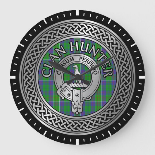 Clan Hunter Crest & Tartan Knot Große Wanduhr (Vorderseite)