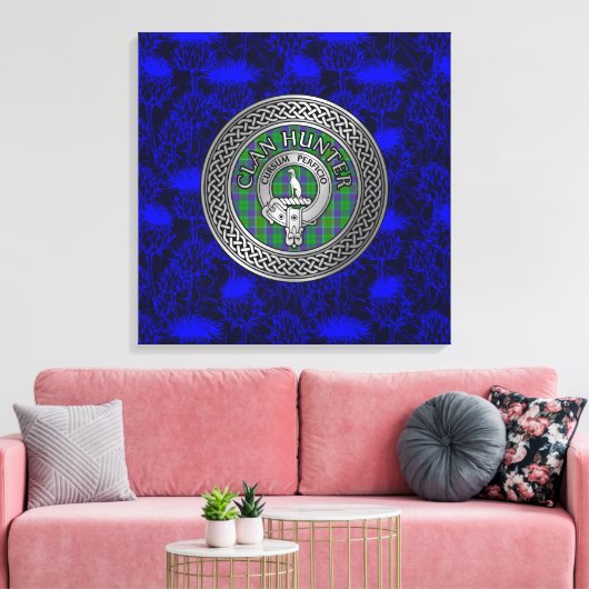 Clan Hunter Wappen & Tartan Knot on Thistle Leinwanddruck (Insitu (Wohnzimmer))