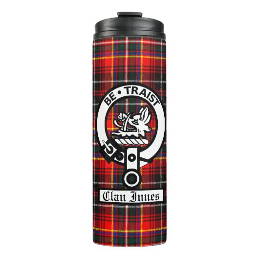 Clan Innes Wappen Abzeichen und Tartan Thermosbecher (Vorderseite)