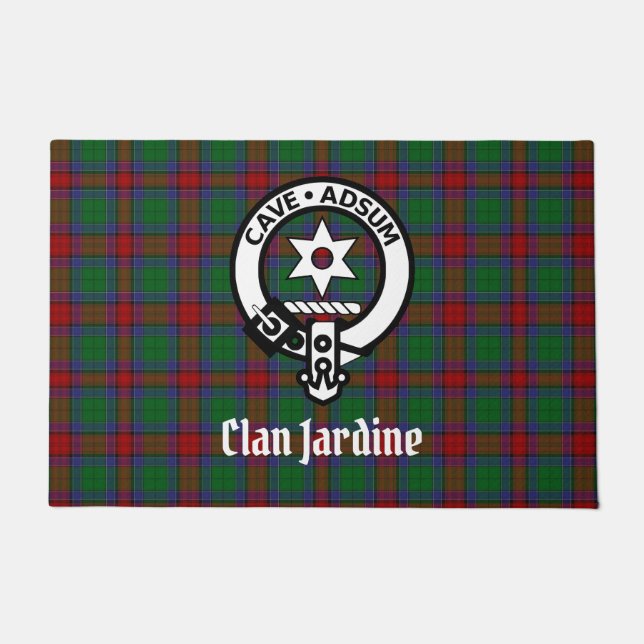Clan Jardine Wappen Abzeichen und Tartan Fußmatte (Vorderseite)