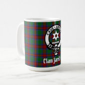 Clan Jardine Wappen Abzeichen und Tartan Kaffeetasse (Vorderseite Links)