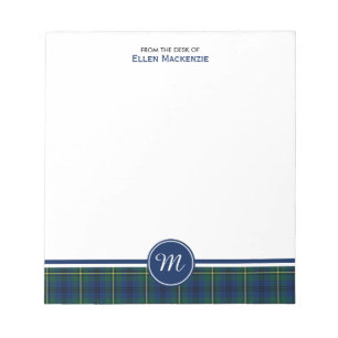 Clan Johnston Tartan Blau und Grün kariertes Monog Notizblock