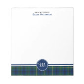 Clan Johnston Tartan Blue und Green Kariert Monogr Notizblock (Vorderseite)