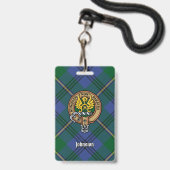 Clan Johnston Wappen über Tartan Ausweis (Vorderseite mit Lanyard)