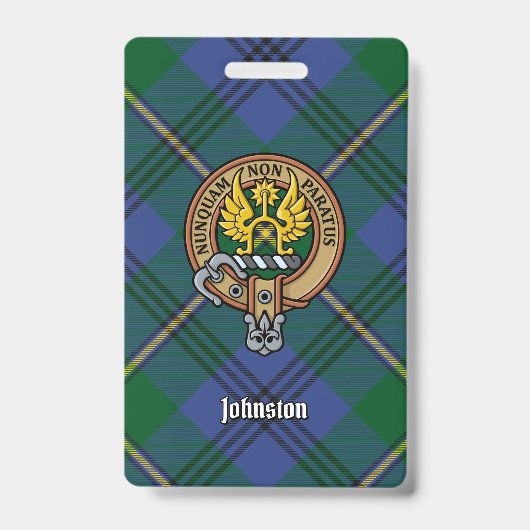 Clan Johnston Wappen über Tartan Ausweis (Vorderseite)