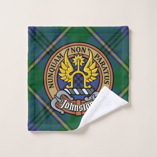 Clan Johnston Wappen über Tartan Badhandtuch Set (Waschlappen)