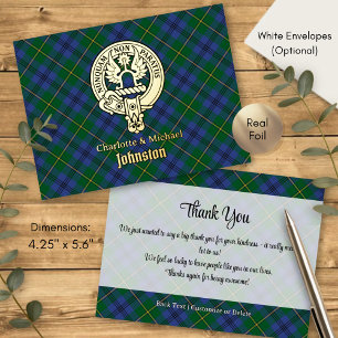 Clan Johnston-Wappen über Tartan Folie Einladungspostkarte