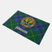 Clan Johnston Wappen über Tartan Fußmatte (Schrägansicht)