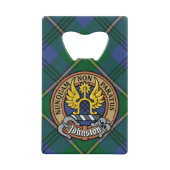 Clan Johnston-Wappen über Tartan Geldbeutel Flaschenöffner (Vorderseite)