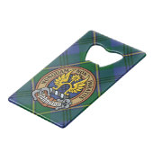 Clan Johnston-Wappen über Tartan Geldbeutel Flaschenöffner (Vorderseite Schrägansicht)