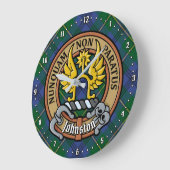 Clan Johnston Wappen über Tartan Große Wanduhr (Winkel)