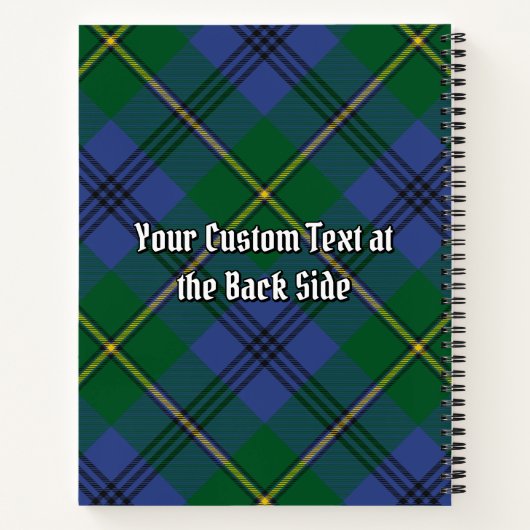 Clan Johnston Wappen über Tartan Notizblock (Rückseite)