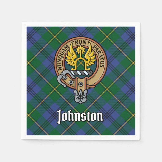 Clan Johnston Wappen über Tartan Serviette (Vorderseite)