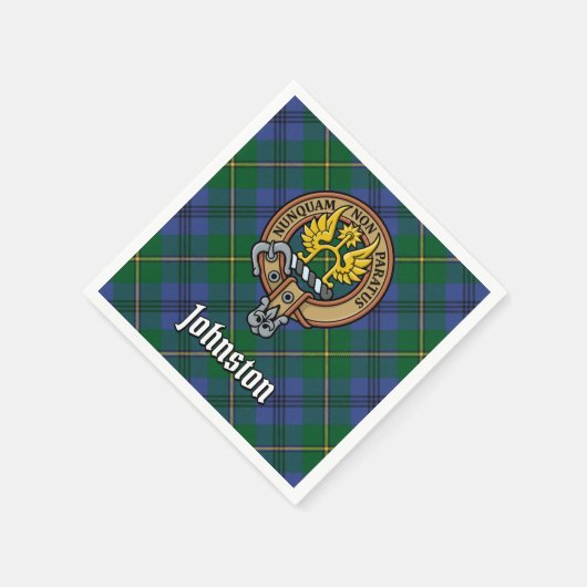 Clan Johnston Wappen über Tartan Serviette (Ecke)