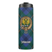 Clan Johnston Wappen über Tartan Thermosbecher (Vorderseite)