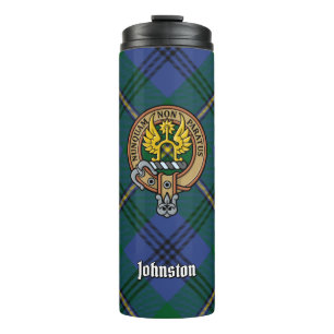 Clan Johnston Wappen über Tartan Thermosbecher