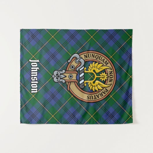 Clan Johnston Wappen über Tartan Wandteppich (Vorderseite (Horizontal))