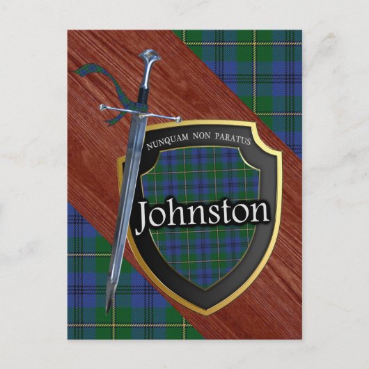 Clan Johnstone Johnston Tartan Sword & Shield Postkarte (Vorderseite)