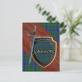 Clan Johnstone Tartan Sword & Shield Postkarte (Stehend Vorderseite)