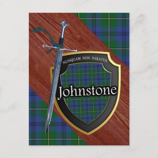 Clan Johnstone Tartan Sword & Shield Postkarte (Vorderseite)