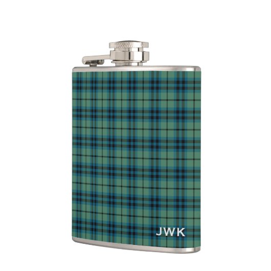 Clan Keith Light Green Scottish Tartan Monogram Flachmann (Links)