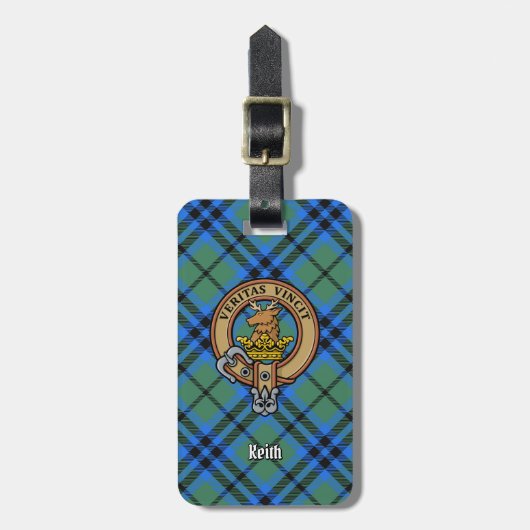 Clan Keith Wappen über Tartan Gepäckanhänger (Vorderseite vertikal)