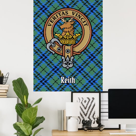 Clan Keith Wappen über Tartan Poster (Heimbüro)