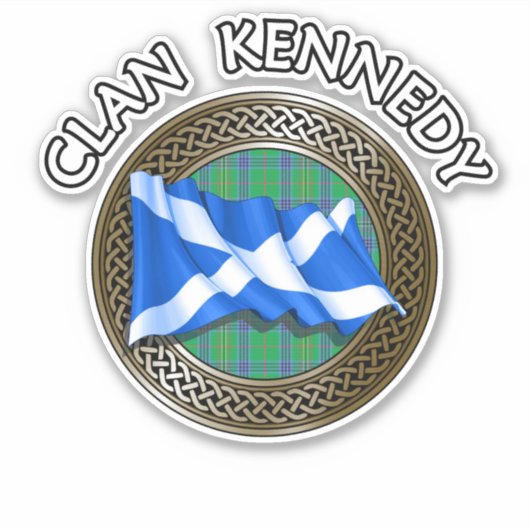 Clan Kennedy Tartan Knot & Flag Aufkleber (Vorderseite)