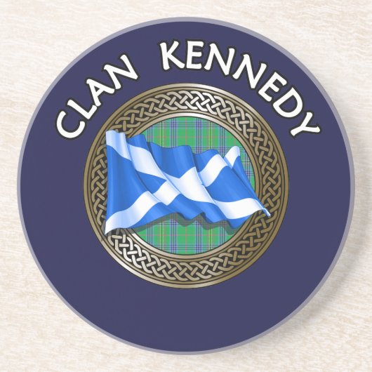 Clan Kennedy Tartan Knot & Flag Getränkeuntersetzer (Vorne)