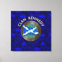 Clan Kennedy Tartan Knot & Flag Leinwanddruck