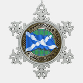 Clan Kennedy Tartan Knot & Flag Schneeflocken Zinn-Ornament