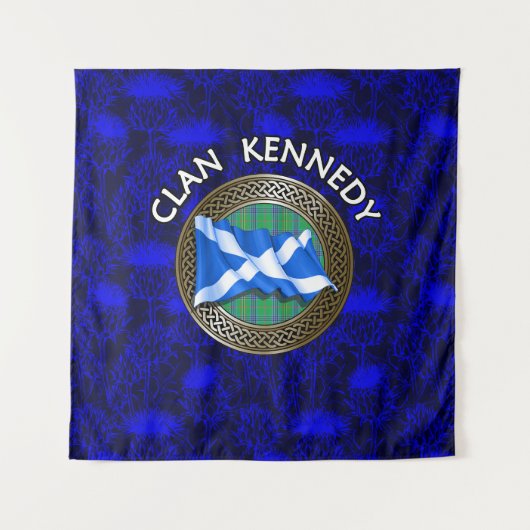 Clan Kennedy Tartan Knot & Flag Wandteppich (Vorderseite)