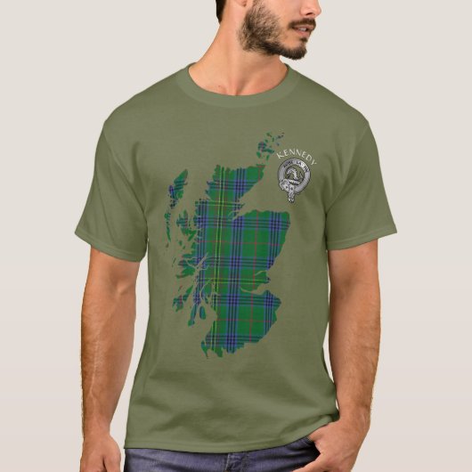 Clan Kennedy Tartan Map & Wappen T-Shirt (Vorderseite)