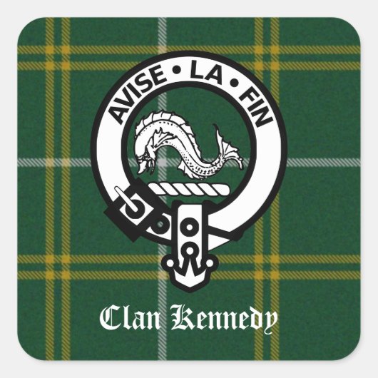 Clan Kennedy Wappen Tartan Quadratischer Aufkleber (Vorderseite)